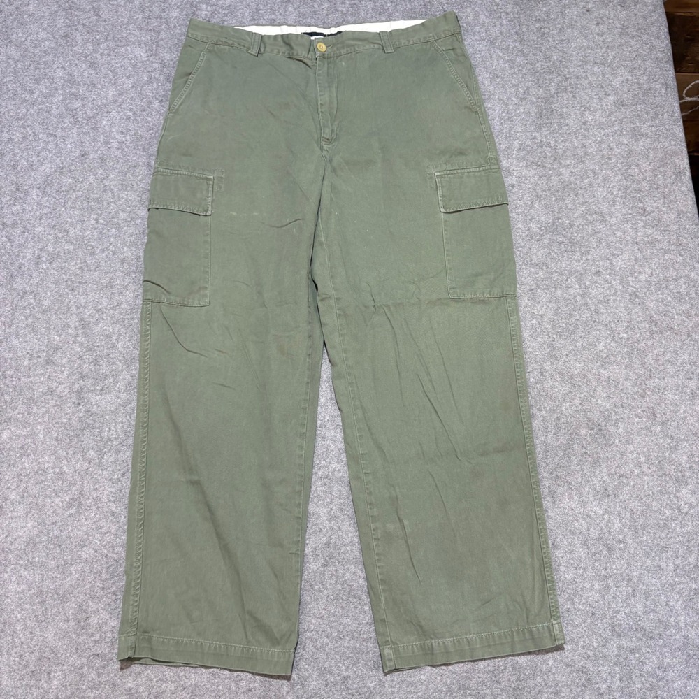 Nautica Mens Olive Green Cotton Cargo Pants Straight Leg Trousers 39x31.5